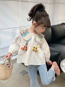 Cute Doll Collar Shirt for Girls Spring Autumn Style Baby Clothes Childrens Fashion Top Polyester Fiber Long Sleeve Casual