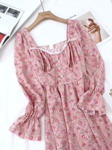 1029 พร้อมส่ง เดรส เดรสสั้น เดรสยาว เดรสลายดอก แขนสั้น ชุดไปทะเล ชุดงานแต่ง ชุดไปงาน ไปเที่ยว แฟชั่น เกาหลี แขนยาว