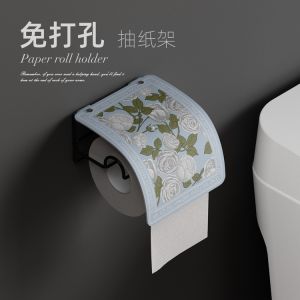 American Light Luxury Style Toilet Paper Holder Box Wall Mounted No Drilling Required Tissue Box Nordic Style Bathroom Organizer