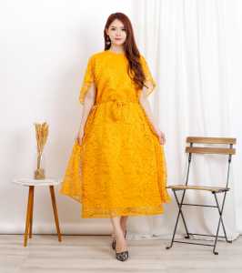 Long Dress Isyana Brukat Premium / Dress Wanita Modern