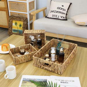 ถ้วยเก็บของทำจากเส้นใยหญ้าทรายสีน้ำตาล ถ้วยเก็บของสำหรับเครื่องสำอาง ถ้วยเก็บของสำหรับจัดระเบียบบนโต๊ะทำงาน กล่องเก็บของทำมือ