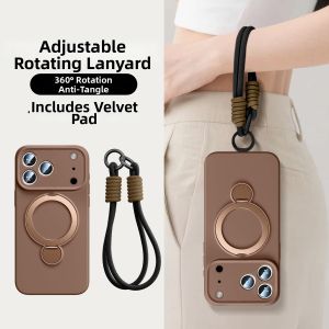 GUANBAINIAN | Silicone Protective Case Magnetic Rotating Stand Shockproof Full Enclosure With Lanyard for iPhone 17 Pro Max