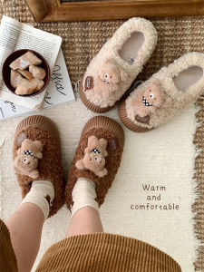 Cute Bear Bread Shoes Womens Winter Warm Cotton Shoes Outdoor Versatile Lamb Fur Lined Korean Style Casual Shoes for Youth