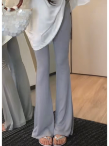 กางเกงขายาวทรงสลิมฟิตสบายๆ สำหรับผู้หญิง กางเกงขายาวทรงลำลองสไตล์เกาหลี ดีไซน์แฟชั่น วัสดุโพลีเอสเตอร์ ทรงขาบาน