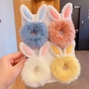 Rabbit Ears Cute Furry Hair Bands Scrunchies Elastic Ties Bobbles Ponytail Holders Accessories For Girls Women