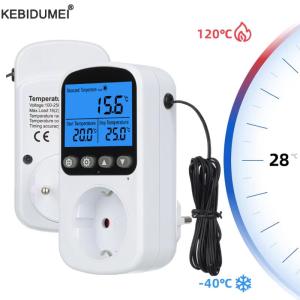 Temperature Controller Socket Digital Thermostat EU Plug With Timer Sensor Probe Outlet Heating Cooling Switch 16A Backlight