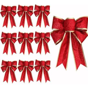 1/2Pcs Christmas Decoration Ribbon Glitter Christmas Bow Christmas Tree Pendant Bow Ornament Home Decor Party New Year DIY Gift