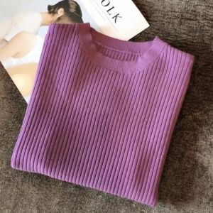 Summer Knitted Top Slim Knitwear Short Sleeve Women Round Neck Pullover Sweater Shirt Top