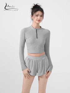 Womens Two-Piece Swimsuit Long Sleeve Conservative Flat Angle Swimming Costume for Swimming Gymnasium Special Use Slimming Coverage