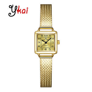 Ykai นาฬิกาผู้หญิงแฟชั่นของแท้นาฬิกาผู้หญิงย้อนยุคเรียบง่ายฉบับภาษาเกาหลีกันน้ำนาฬิกาควอตซ์ทรงสี่เหลี่ยมสายเหล็กมัธยมปลายนาฬิกาข้อมือสแตนเลสขนาดเล็กสำหรับผู้หญิง1772กรัม