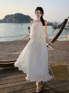 CHOUXIE | Summer Elegant French White Strap Dress for Party