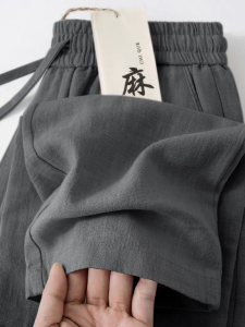 High End Quality Linen Casual Pants Mens Summer Thin Loose Straight Leg Cotton Linen Trousers Casual Flax Long Pants