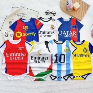 BT21 Body cotton bé trai bé gái sơ sinh 1 tuổi bộ bóng đá thể thao logo Barca Argentina
