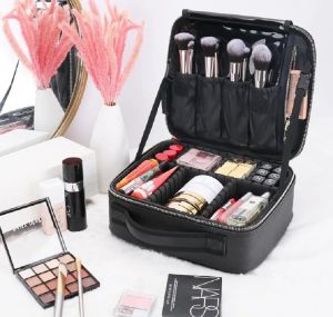 กระเป๋าแต่งหน้าสำหรับเดินทางกระเป๋าเครื่องสำอางแบบพกพาสองชั้นพร้อมช่องแบ่งที่ปรับได้เคสแต่งหน้ากันน้ำอุปกรณ์เครื่องสำอาง