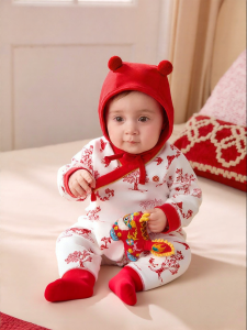 Purcotton | Baby One-piece Outfit New Year Greetings Suit Soft Cotton
