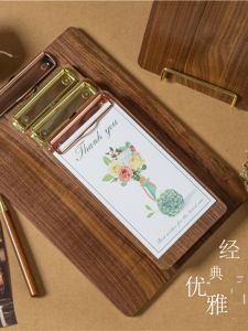 Printable Logo Black Walnut Solid Wood Folder Menu Plywood Writing Cafe Restaurant Wooden Vintage A4 Plate Holder