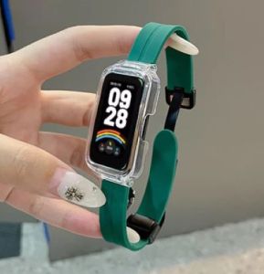 Dây đeo khóa gấp bằng silicon có vỏ trong suốt cho Xiaomi Smart Band 9 Active Strap / Redmi Band 3 Dây đeo Xiaomi Smart Band 8 Active Strap / Redmi Smart Band 2 3 Dây đeo cho Xiaomi Mi Band 9 Active Strap Dây đeo đồng hồ Dây đeo thay thế