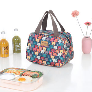 Korean Style Student Lunch Box Bag Childrens Handbag with Four Grids Lunch Bag Cartoon Design Handmade Storage Bag for School