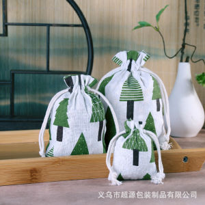 10pcs/lot Linen Drawstring Pocket Cute Pattern Printed Wedding Candy Storage Bag Travel Makeup Cloth Shoes Sundries Storage Bag