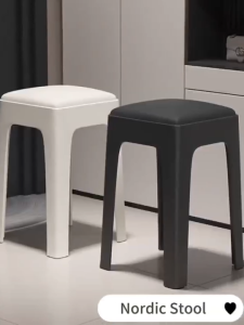 Nordic Plastic Stools Cushioned Stools Stackable Thickened Restaurant Chairs Household Stools Minimalist