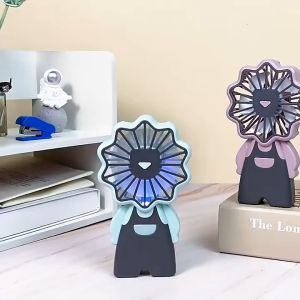Cute Lion Cartoon Fan Handheld Colorful light USB Charging Mute Working Rechargeable Fan for kids