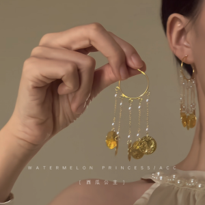 ต่างหูรูปวงกลมประดับลูกไม้สไตล์เกาหลีสำหรับผู้หญิง เครื่องประดับแฟชั่นสุดหรู ลวดลายเรขาคณิต สีทอง ต่างหูแบบห้อย