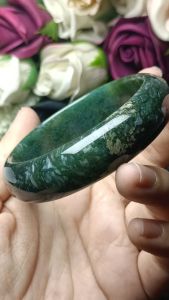 Moss Agate Stone bangle 56mm 水草玛瑙带玉化透体超美意境水草手镯 56mm