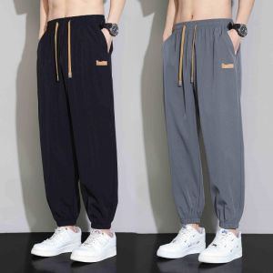 Ice Silk Mens Sport Pants Loose Fit Thin Quick Dry Summer Cool Feeling Air Conditioning Baggy Youth Trendy Nine Point Trousers