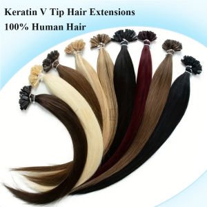 Keratin Human Hair Extensions V Tip Hot Fusion Real Natural Hair Italy Keratin Glue Machine Remy Hair 50pcs 12-20inch 30g/pack