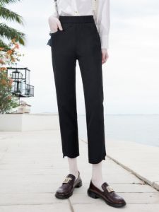 Black High Waist Loose Straight Leg Casual Pants Womens plus Size Spring Autumn Trendy Harajuku Style Nine Points Slit