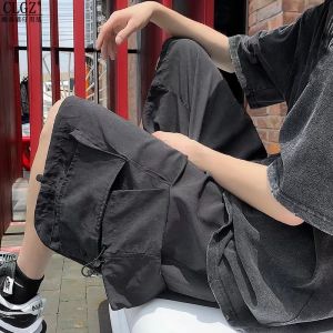 Japanese Style Cityboy Cargo Pants Male Ins High Street Big Pocket Wide Leg Shorts Summer Retro below the Knee Fifth Pants
