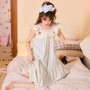 MiiOW | Cotton Sleeveless Summer Lace Stripe Bra Padded Outwear Sleep Dress