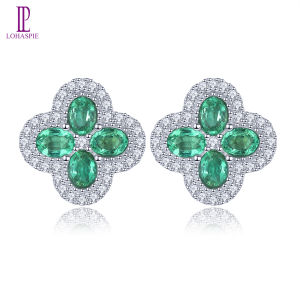 Lohaspie Jewelry Genuine 1.2 Carats Solid Sterling Silver 925 Stud Earring Original Natural Emerald Stud Earring Genuine Emerald Earring Emerald Earring For Women Jewelry