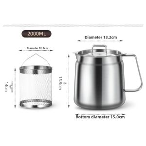 Stainless Steel 2L Deep Fryer Pot with Basket and Oil Strainer 304 Stainless Steel Deep Frying Pot for French Fries Chicken