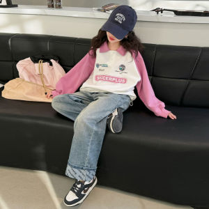 ฤดูใบไม้ผลิ ฤดูใบไม้ร่วง เด็กผู้หญิง เสื้อฮู้ด กางเกง ชุดเลี้ยวแขนยาว ปกเสื้อ เสื้อผ้าเด็ก ลำลอง ทันสมัย ชุดทูพีซสําหรับปี 2024