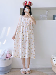 Pure Cotton Gauze Lingerie Nightgown with Lace Trim Tank Top Sleepwear plus Size Maternity Home Clothes for Summer