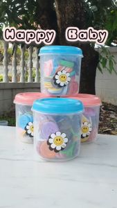 กระดุมยักษ์ ของเล่นเสริมพัฒนาการ กระปุกกลมใบใหญ่ 50 เม็ด ฟรีการ์ดสี+เชือก Happy Baby Food grade ของเล่นเด็ก