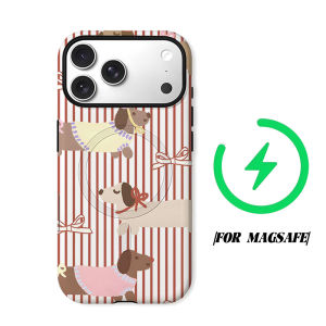 Cute Dachshund Stripe Phone Case for iPhone 18 17 16 15 14 13 12 11 Air Pro Max Plus Double-layer Cover