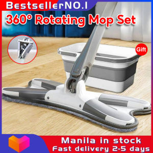 Bestseller X-Type Mop with Foldable Bucket 360°  Rotating Mop Wet and Dry Self Wash Flat Mop Household Cleaning Tools