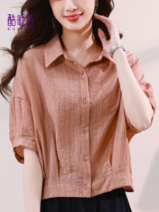 Short Polo Collar Shirt Women Loose Fit Pure Color Korean Style Summer New Arrival Anti-Aging Thin Top for Small Figures