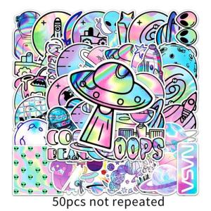 New 50 Sheets Outer Space Graffiti Stickers Cartoon Laser Children Stickers DIY Skateboard Luggage Stickers Cross-Border
