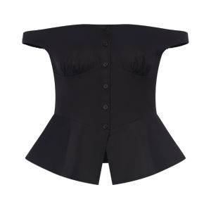 Modern Retro Slim Fit Elastic Shoulder Bared One Shoulder Top Women Summer High Waist Sensation Cotton Button up Short Style