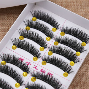 Handwoven Natural Thickened Eyelash Extensions Single Piece Soft Stem Cotton Thread Glue 10 Pairs Beauty Tools for Eyes