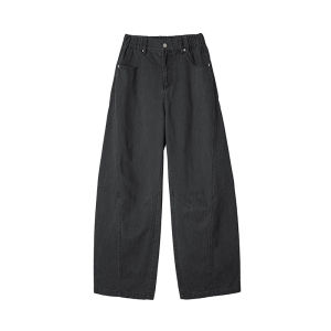 V37 | Black High Street Loose Fit Slimming Wide Leg Pants