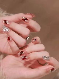 New Year Red Ruby Queen Coronation Atmosphere Ice Transparent Jade Fat Nail Patch Detachable Wearable Nail Art Beauty Tool