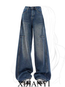 Quần Jeans Ống Rộng Cạp Cao Phong Cách Mỹ Cho Nữ Quần Dài Thường Ngày Dáng Rộng Quần Jeans Ống Rộng Dáng Rộng Cạp Cao