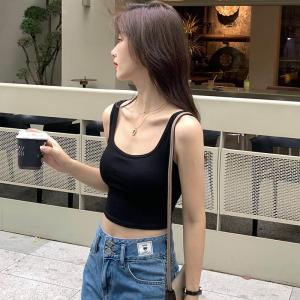 Cotton Summer Cropped Camisole Top with Chest Pad