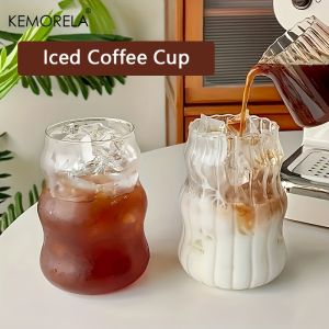 KEMORELA Transparant Drinking Glass Cup Wave Shape Iced Coffee Tumbler Cup Juice Milk Tea Mug Drinkware Water Glasses Ripple Mug
