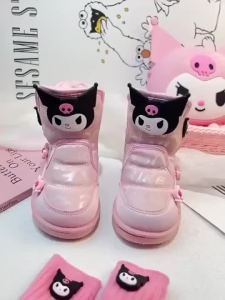 Musim sejuk kanak-kanak Kuromi Pink salji Boots Kuromi kasut kapas bayi