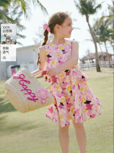 XIANGYING | Dopamine Print Sleeveless Cotton Dress for Big Girls